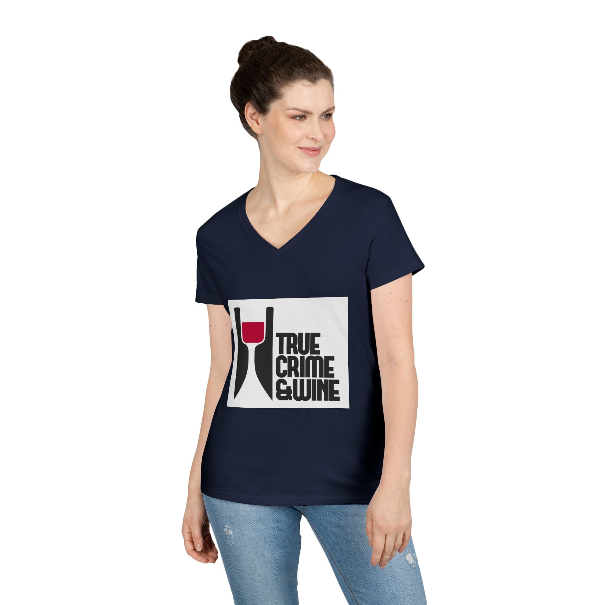 True Crime & Wine Ladies' V-Neck T-Shirt | Perfect for Book Clubs, Wine Nights, Casual Wear, Gifts for Fans, Everyday Comfort