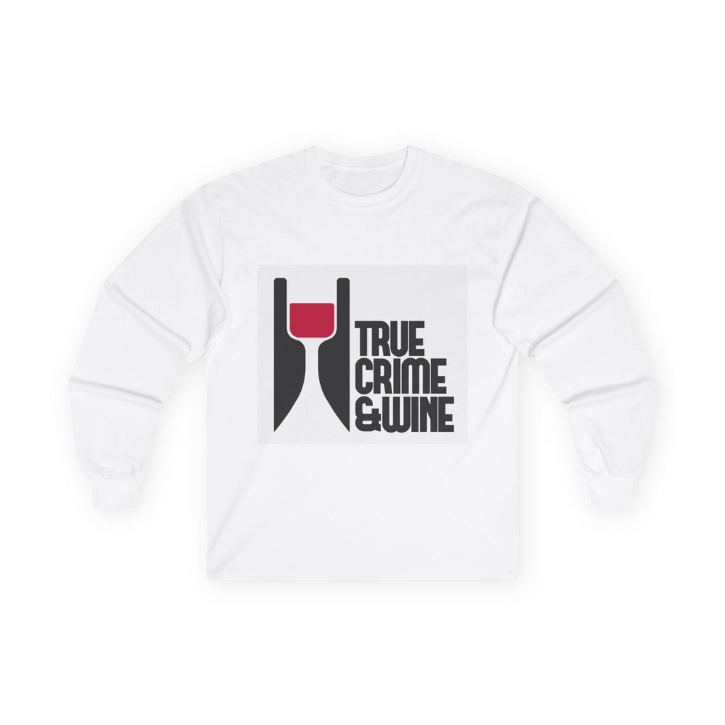 Unisex True Crime & Wine Long Sleeve Tee, Cozy Graphic Shirt, Gift for Wine Lovers, True Crime Fans, Fun Casual Wear, Halloween Apparel