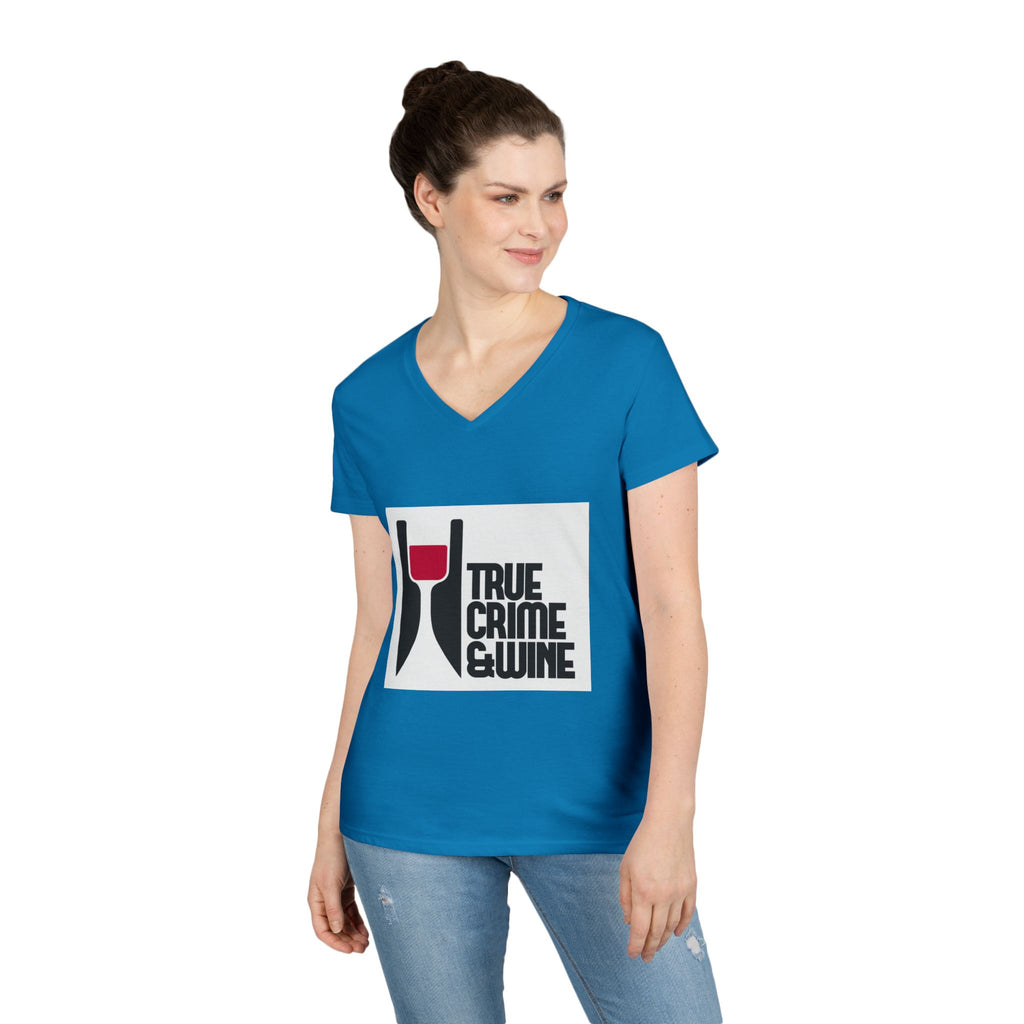 True Crime & Wine Ladies' V-Neck T-Shirt | Perfect for Book Clubs, Wine Nights, Casual Wear, Gifts for Fans, Everyday Comfort