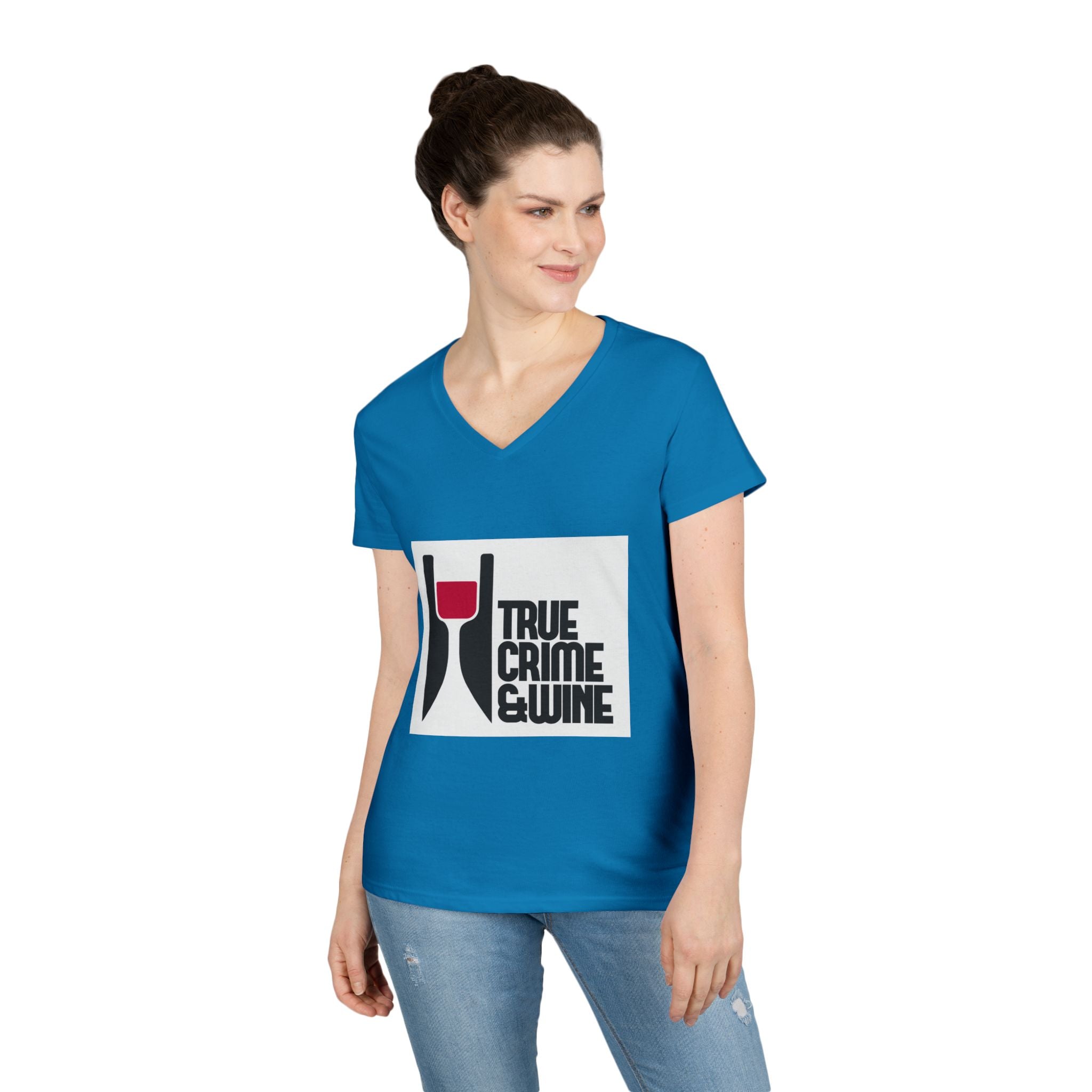 True Crime & Wine Ladies' V-Neck T-Shirt | Perfect for Book Clubs, Wine Nights, Casual Wear, Gifts for Fans, Everyday Comfort