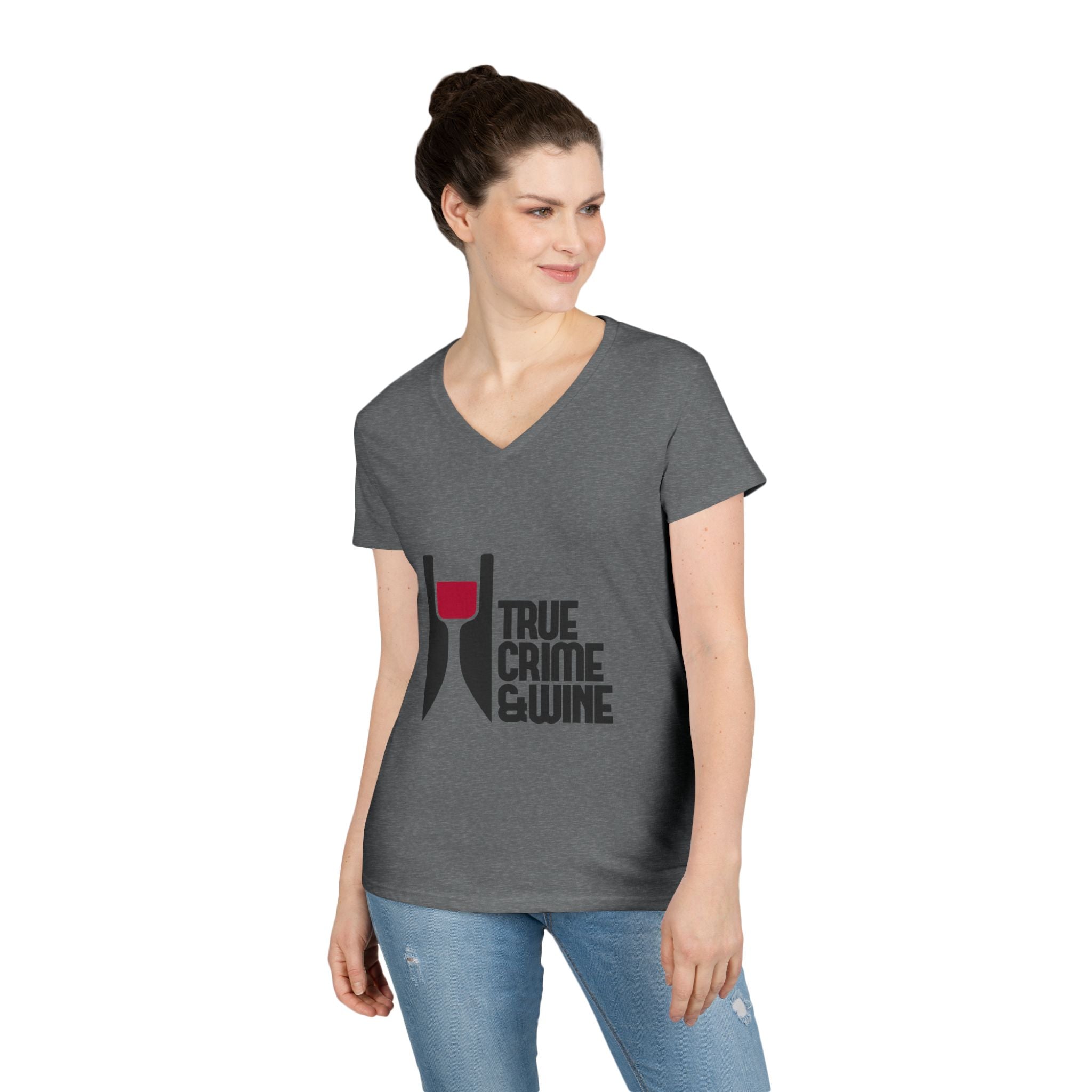True Crime & Wine Ladies' V-Neck T-Shirt | Perfect for Book Clubs, Wine Nights, Casual Wear, Gifts for Fans, Everyday Comfort