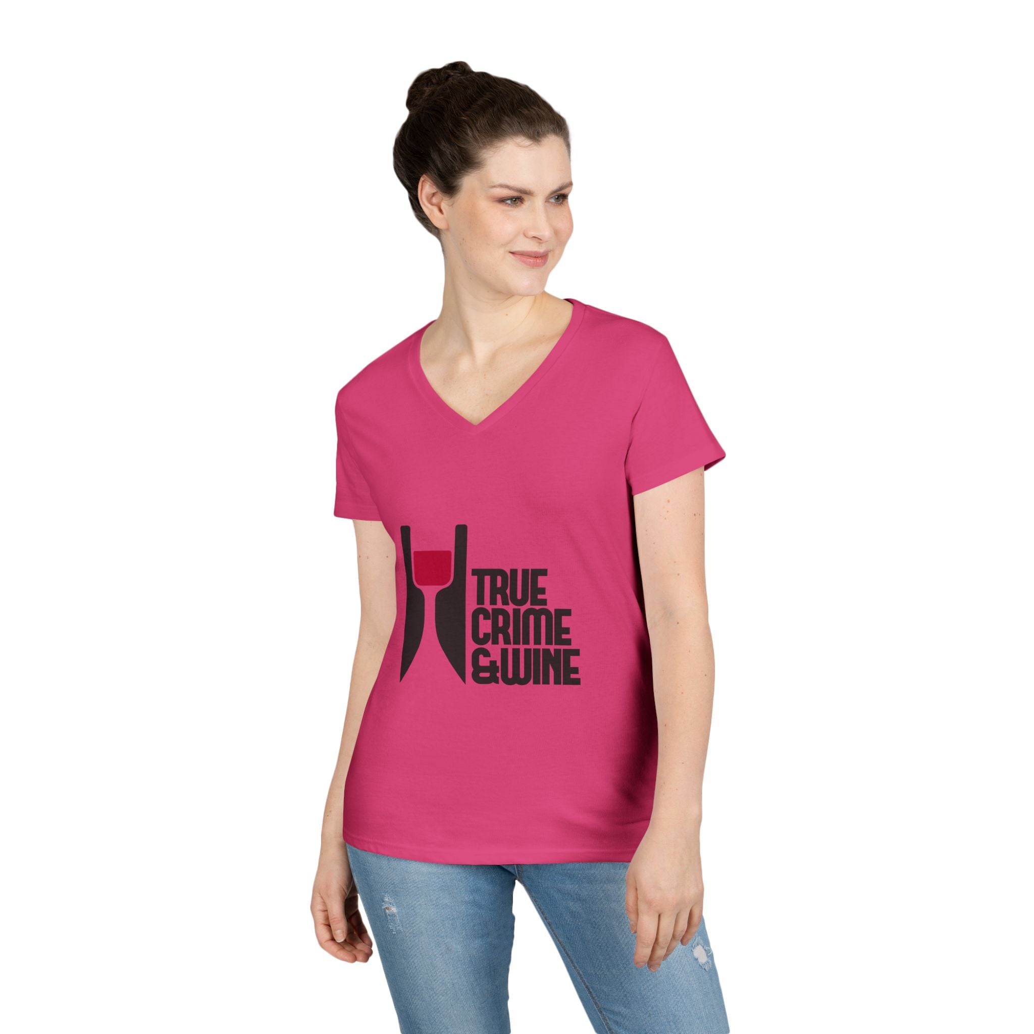 True Crime & Wine Ladies' V-Neck T-Shirt | Perfect for Book Clubs, Wine Nights, Casual Wear, Gifts for Fans, Everyday Comfort