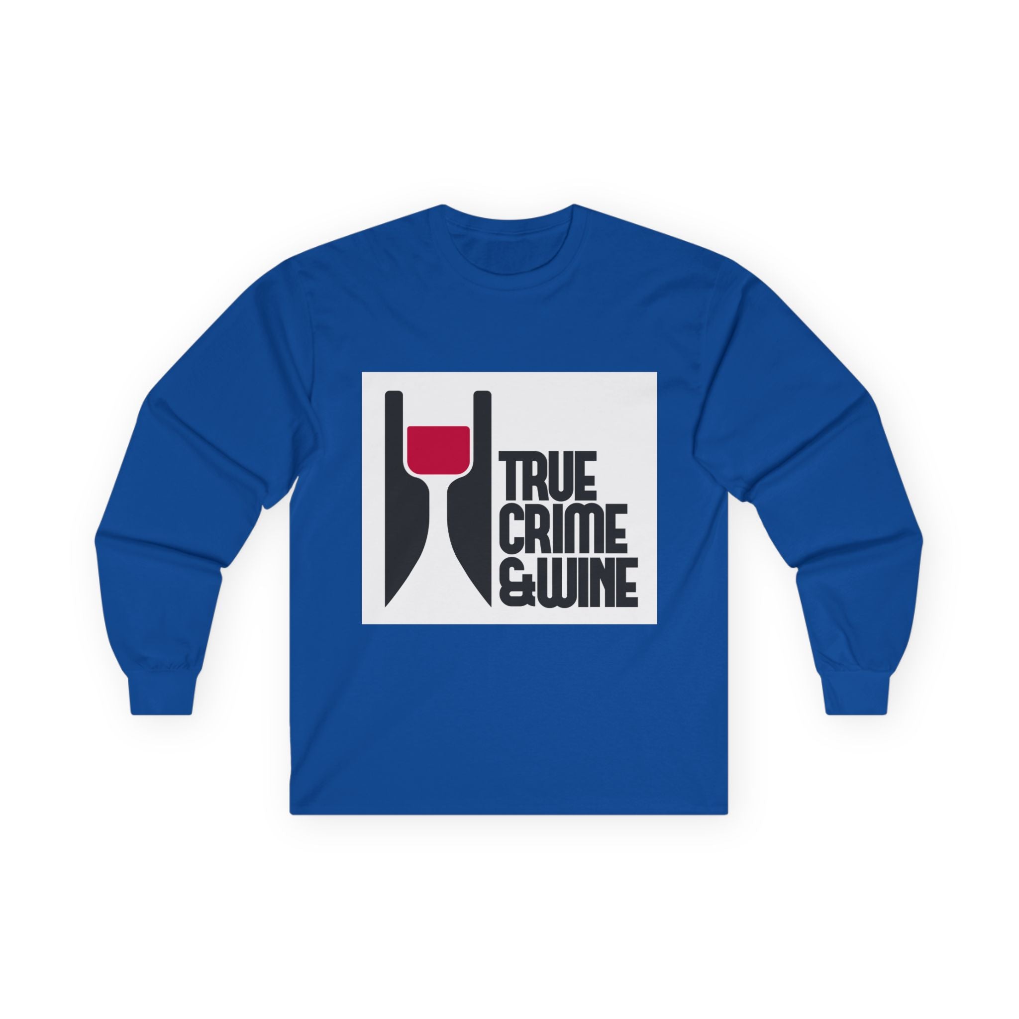 Unisex True Crime & Wine Long Sleeve Tee, Cozy Graphic Shirt, Gift for Wine Lovers, True Crime Fans, Fun Casual Wear, Halloween Apparel
