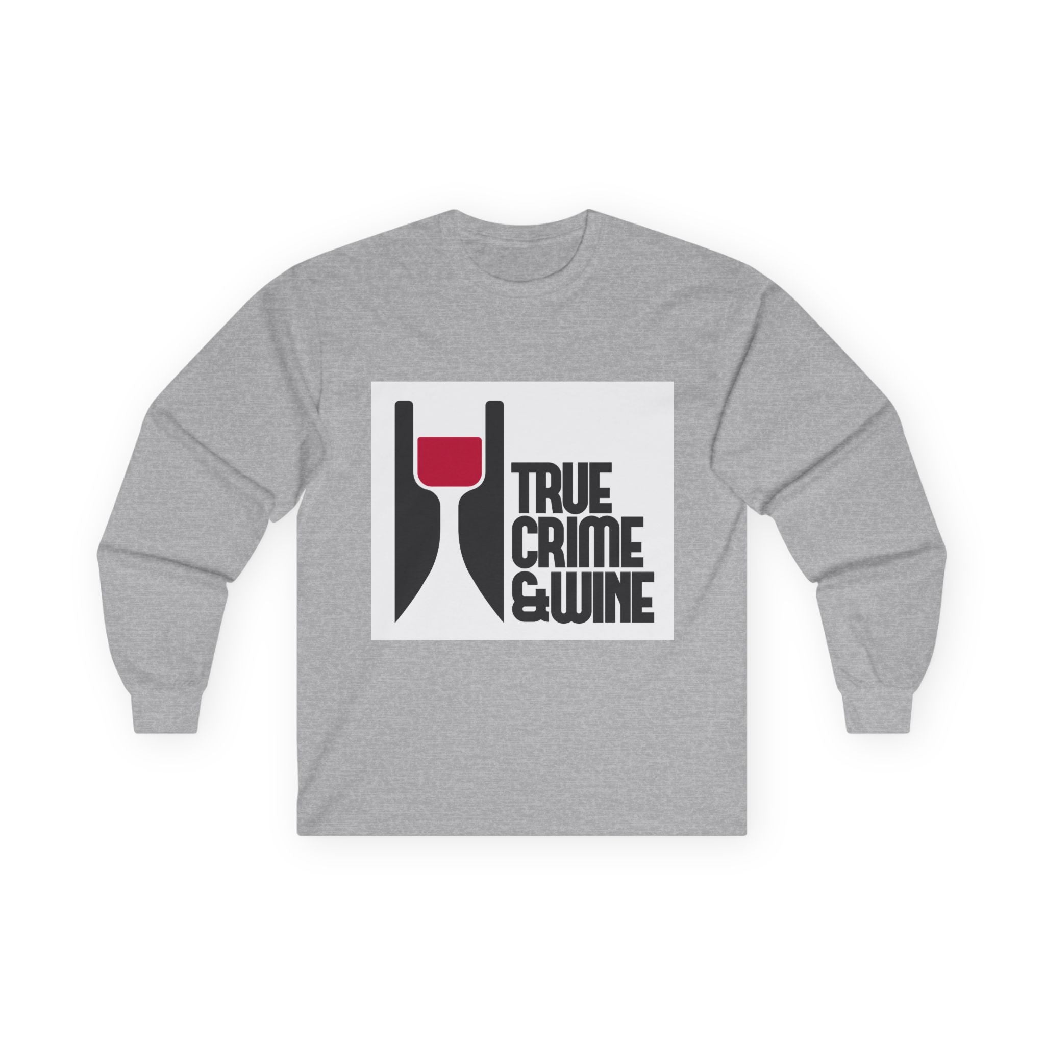 Unisex True Crime & Wine Long Sleeve Tee, Cozy Graphic Shirt, Gift for Wine Lovers, True Crime Fans, Fun Casual Wear, Halloween Apparel
