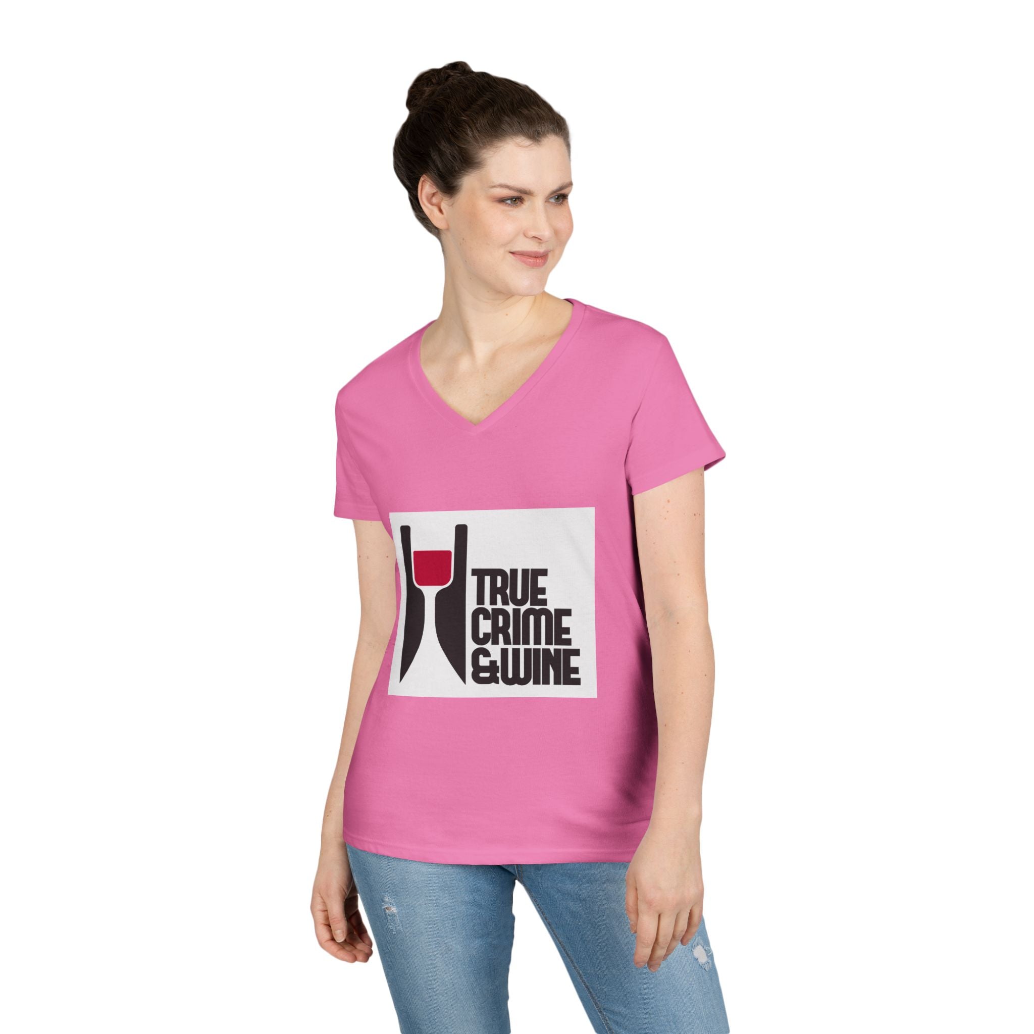 True Crime & Wine Ladies' V-Neck T-Shirt | Perfect for Book Clubs, Wine Nights, Casual Wear, Gifts for Fans, Everyday Comfort