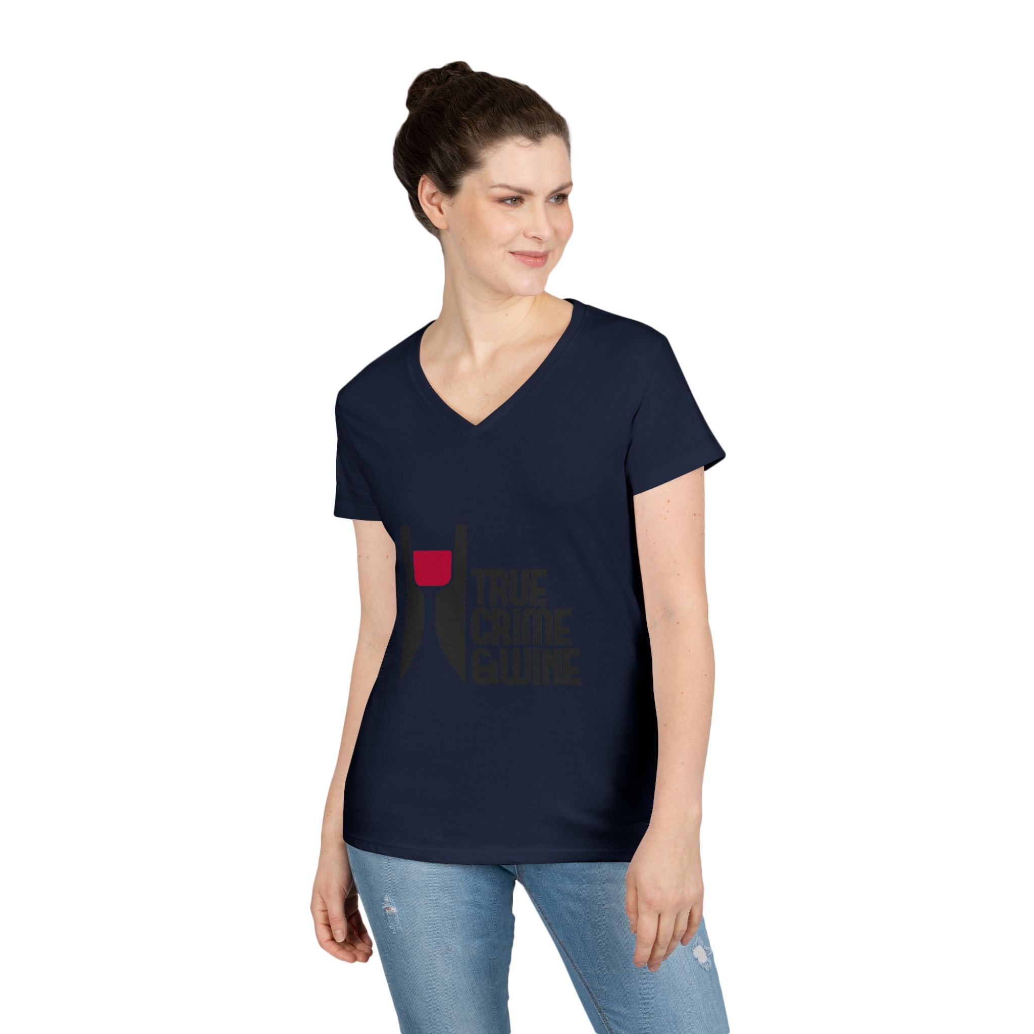 True Crime & Wine Ladies' V-Neck T-Shirt | Perfect for Book Clubs, Wine Nights, Casual Wear, Gifts for Fans, Everyday Comfort