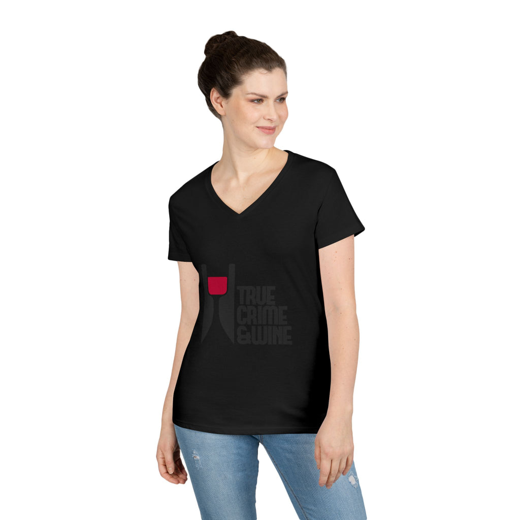 True Crime & Wine Ladies' V-Neck T-Shirt | Perfect for Book Clubs, Wine Nights, Casual Wear, Gifts for Fans, Everyday Comfort
