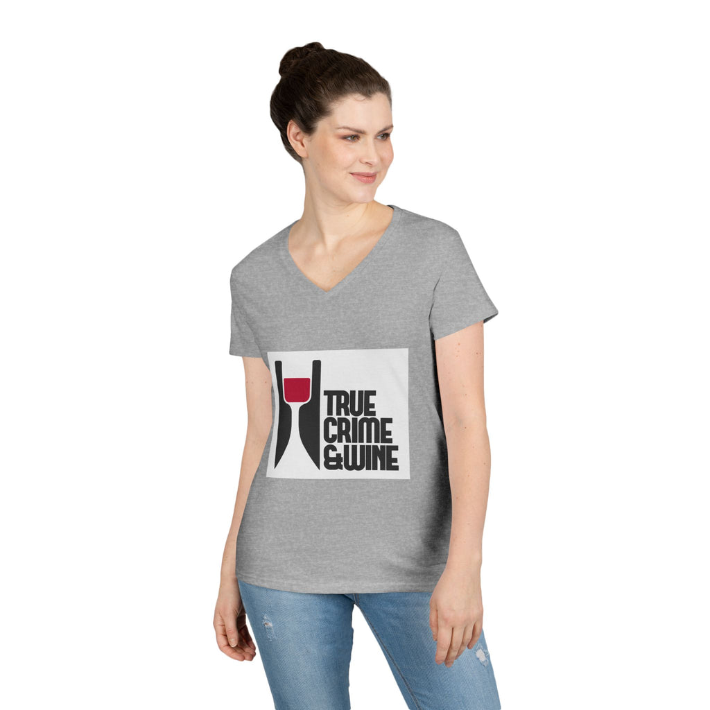 True Crime & Wine Ladies' V-Neck T-Shirt | Perfect for Book Clubs, Wine Nights, Casual Wear, Gifts for Fans, Everyday Comfort