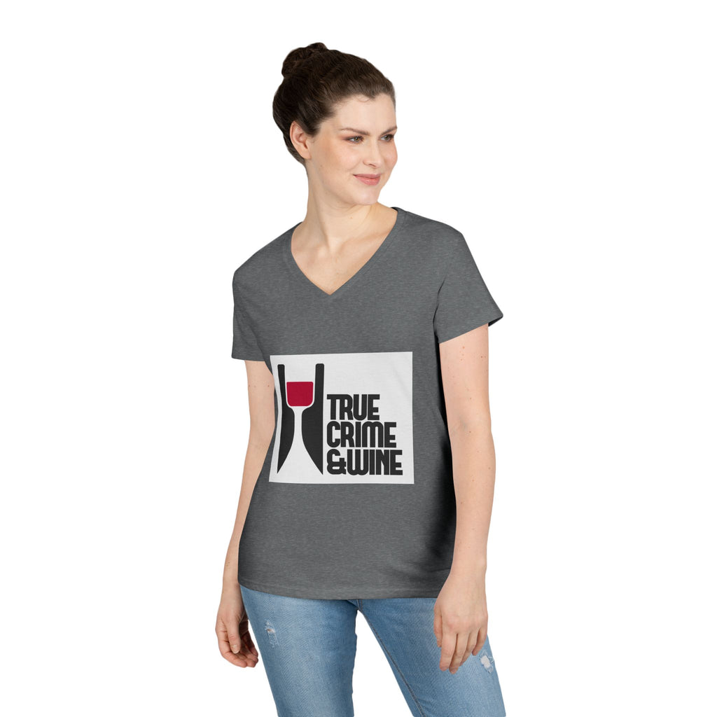 True Crime & Wine Ladies' V-Neck T-Shirt | Perfect for Book Clubs, Wine Nights, Casual Wear, Gifts for Fans, Everyday Comfort