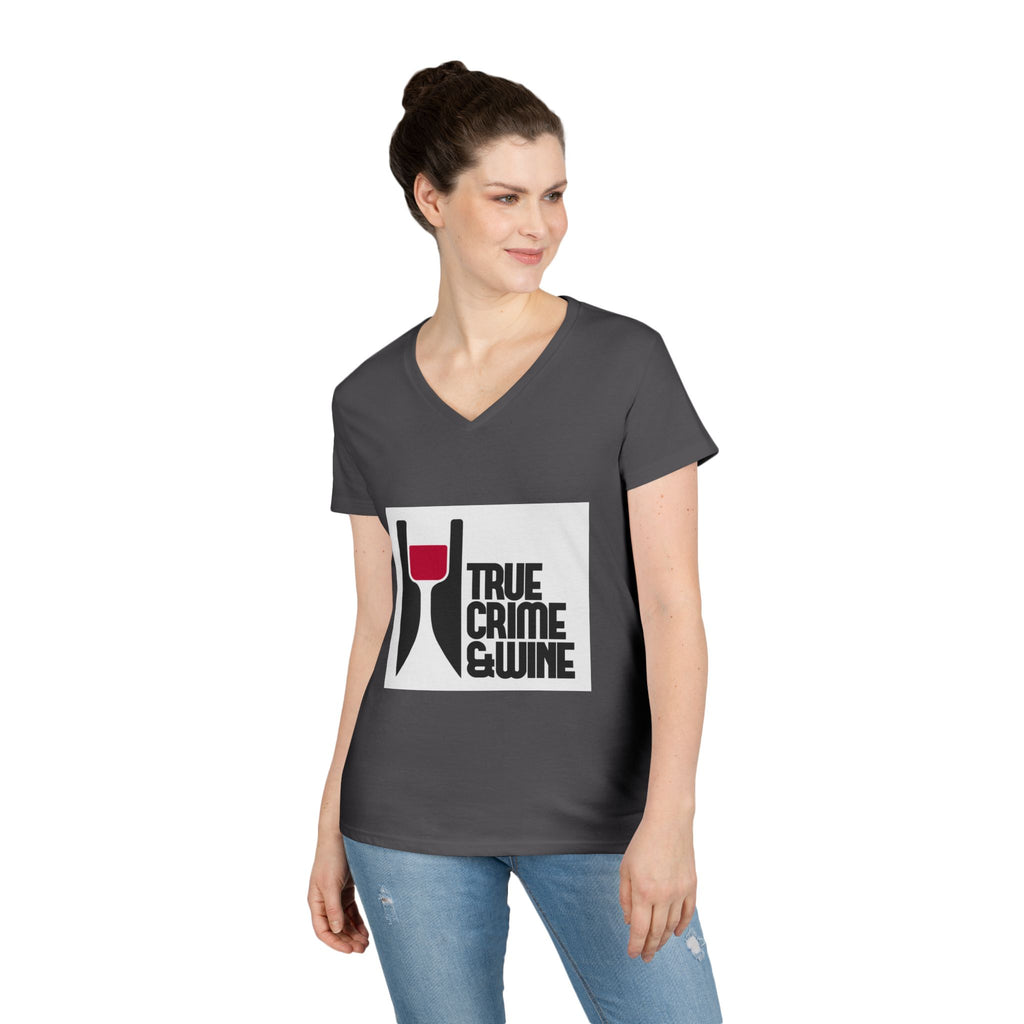 True Crime & Wine Ladies' V-Neck T-Shirt | Perfect for Book Clubs, Wine Nights, Casual Wear, Gifts for Fans, Everyday Comfort