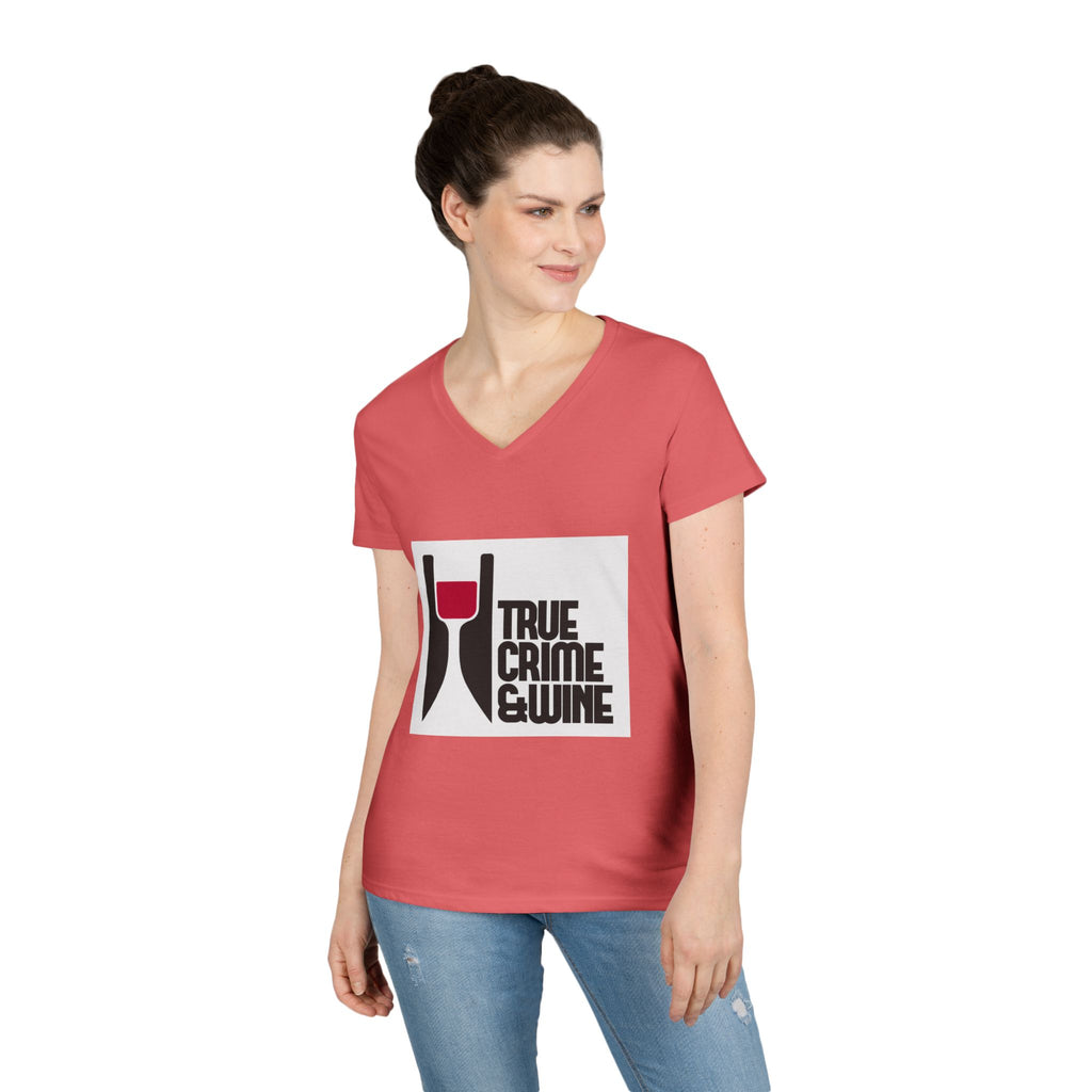 True Crime & Wine Ladies' V-Neck T-Shirt | Perfect for Book Clubs, Wine Nights, Casual Wear, Gifts for Fans, Everyday Comfort