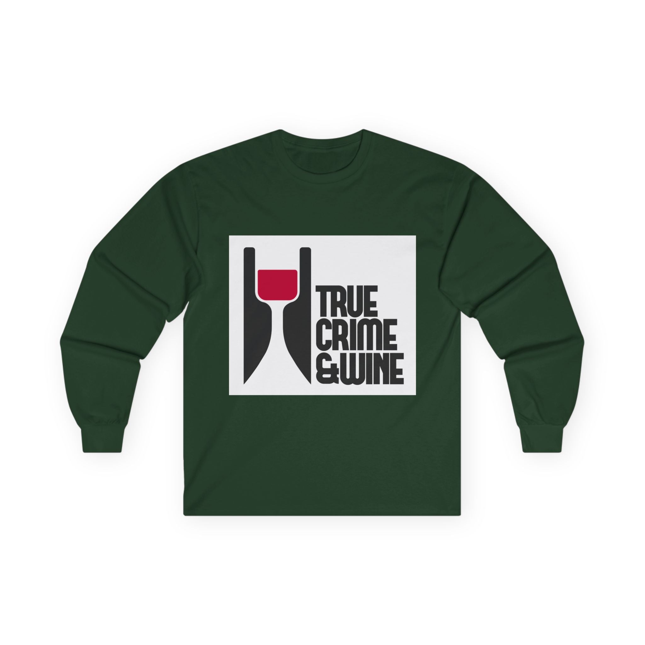 Unisex True Crime & Wine Long Sleeve Tee, Cozy Graphic Shirt, Gift for Wine Lovers, True Crime Fans, Fun Casual Wear, Halloween Apparel