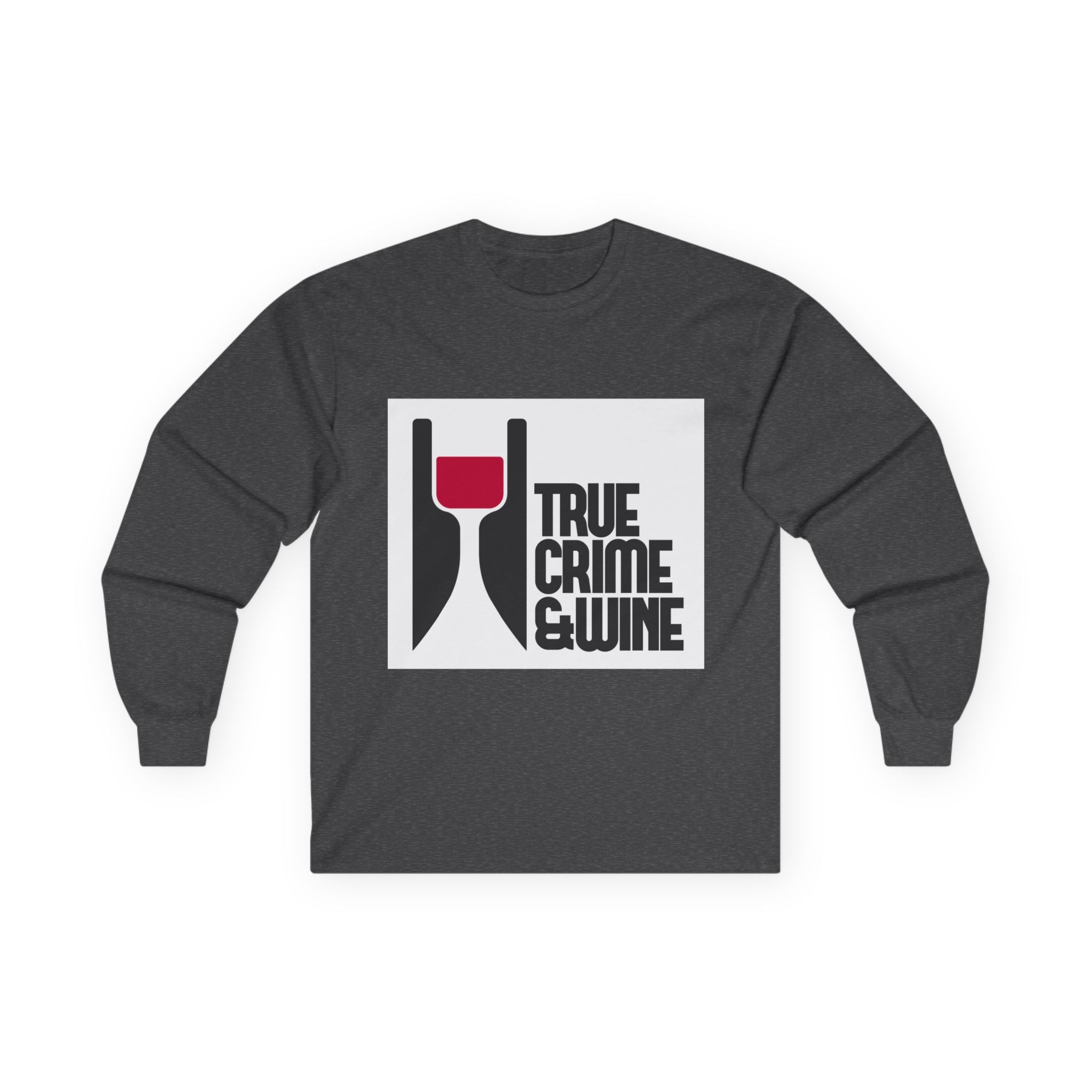 Unisex True Crime & Wine Long Sleeve Tee, Cozy Graphic Shirt, Gift for Wine Lovers, True Crime Fans, Fun Casual Wear, Halloween Apparel