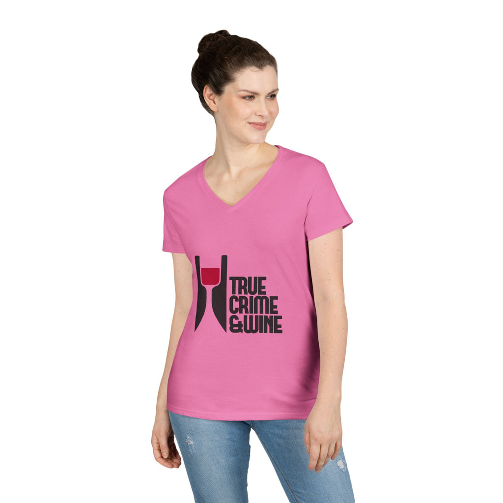 True Crime & Wine Ladies' V-Neck T-Shirt | Perfect for Book Clubs, Wine Nights, Casual Wear, Gifts for Fans, Everyday Comfort