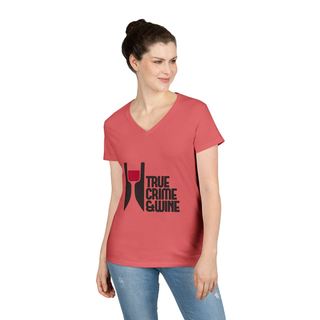 True Crime & Wine Ladies' V-Neck T-Shirt | Perfect for Book Clubs, Wine Nights, Casual Wear, Gifts for Fans, Everyday Comfort