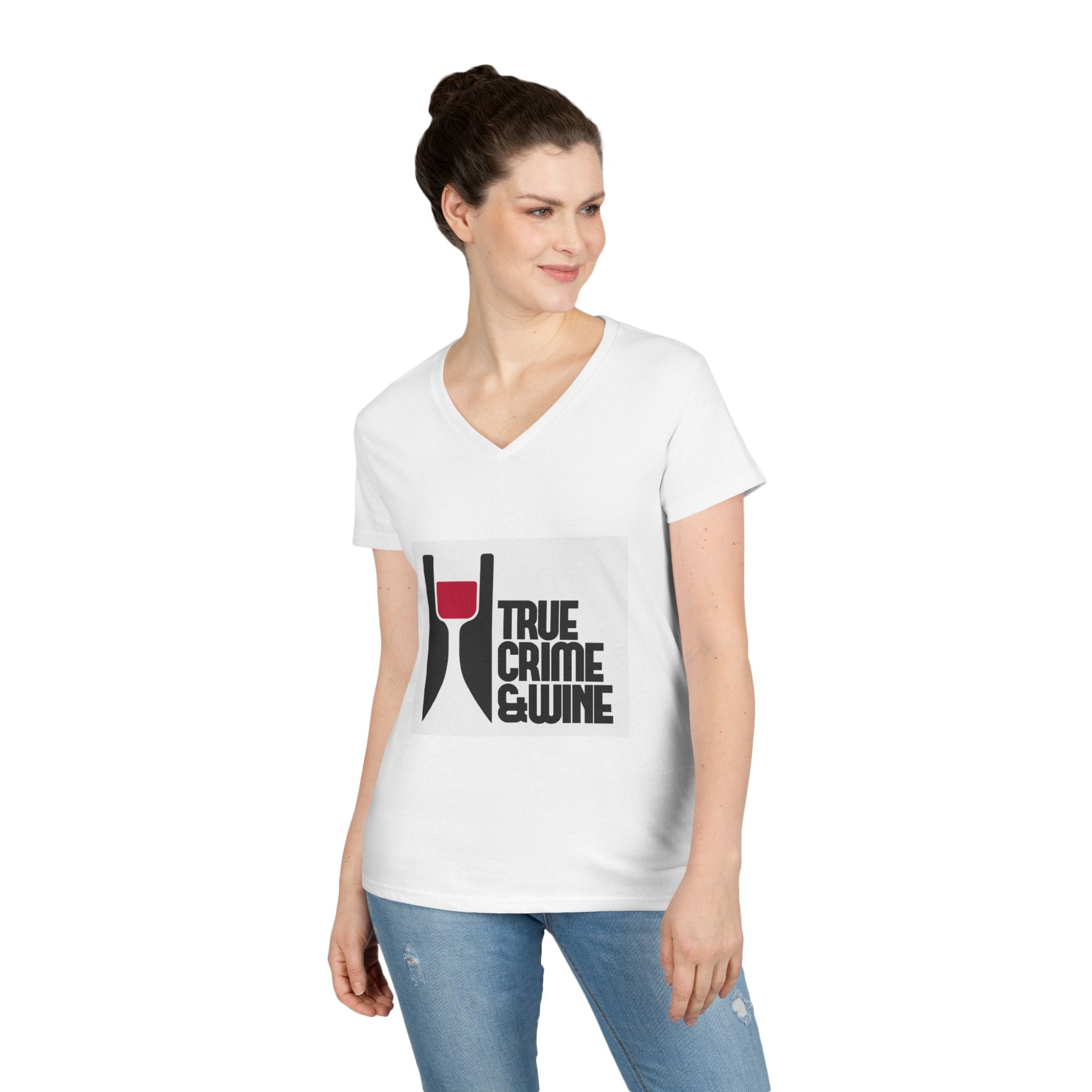 True Crime & Wine Ladies' V-Neck T-Shirt | Perfect for Book Clubs, Wine Nights, Casual Wear, Gifts for Fans, Everyday Comfort