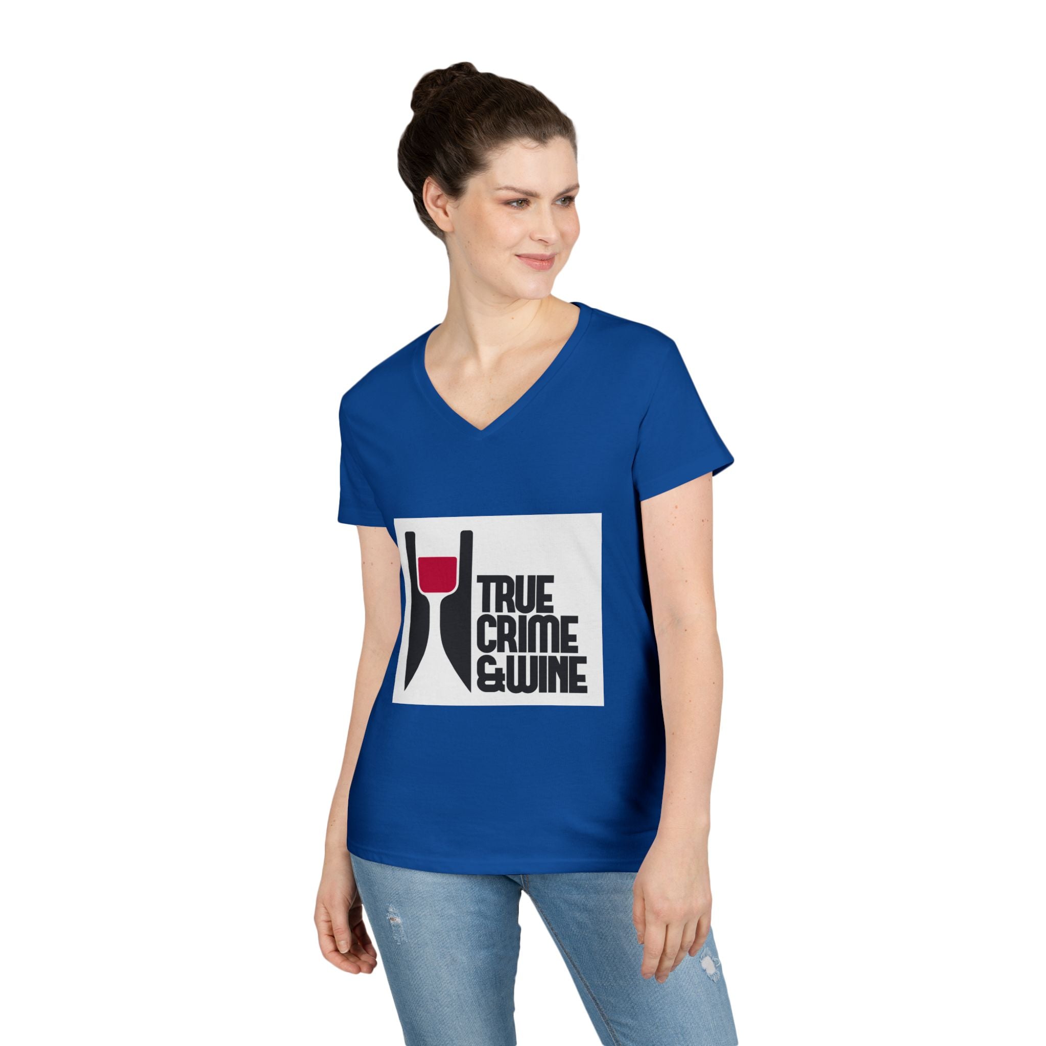 True Crime & Wine Ladies' V-Neck T-Shirt | Perfect for Book Clubs, Wine Nights, Casual Wear, Gifts for Fans, Everyday Comfort