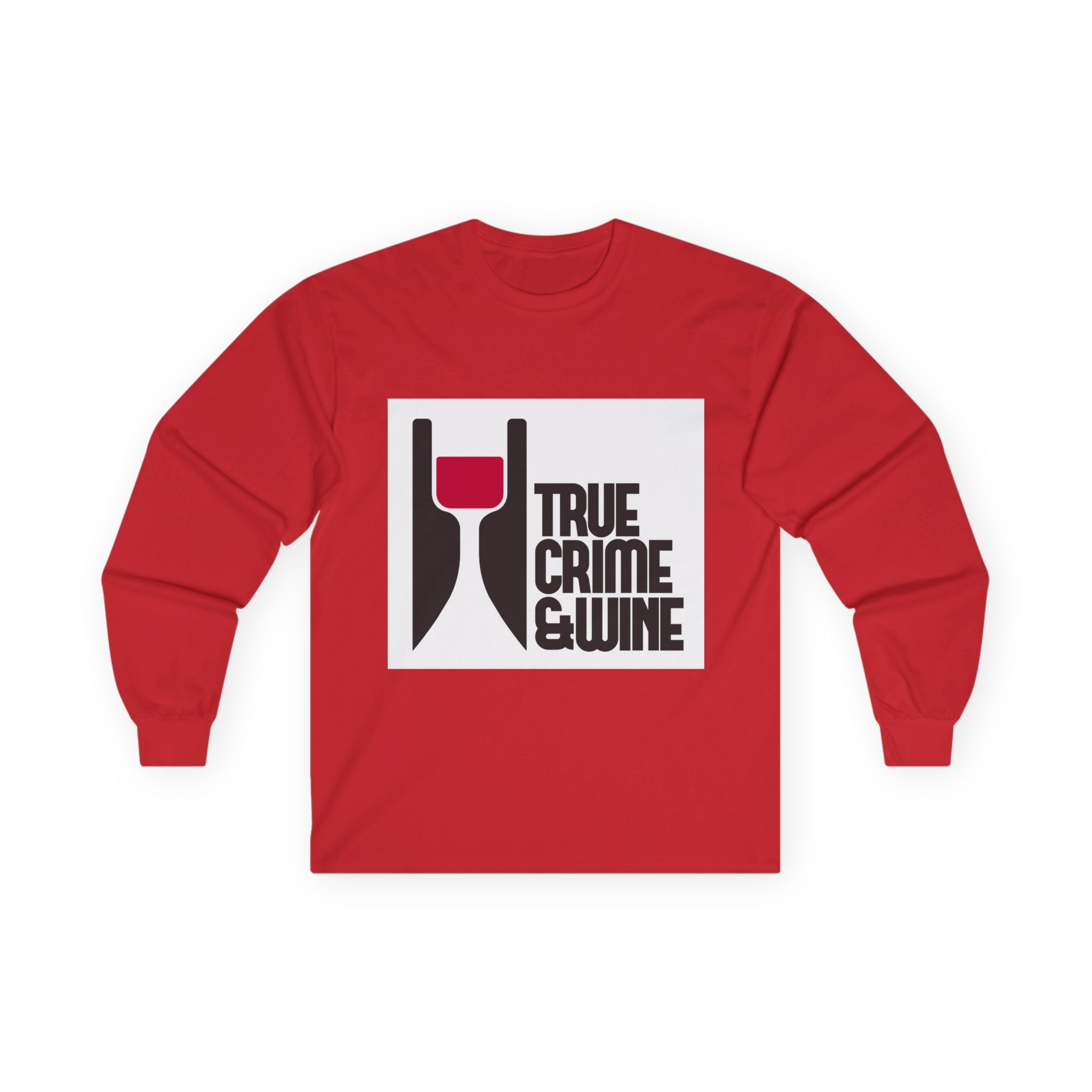 Unisex True Crime & Wine Long Sleeve Tee, Cozy Graphic Shirt, Gift for Wine Lovers, True Crime Fans, Fun Casual Wear, Halloween Apparel