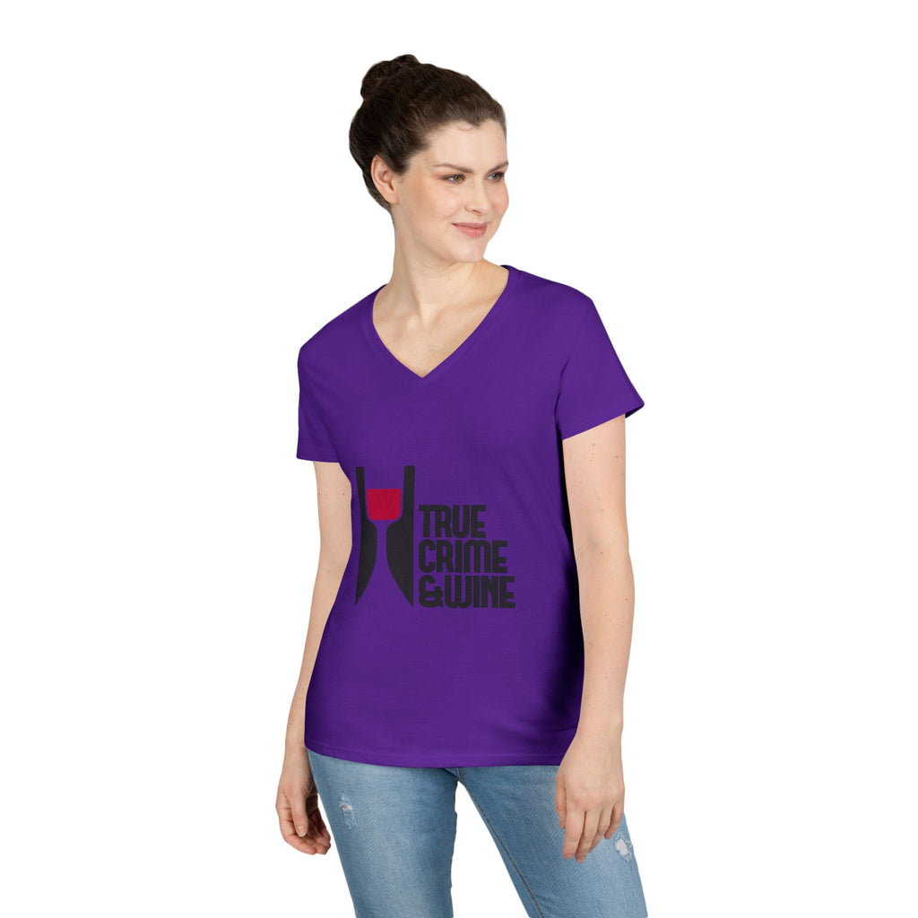 True Crime & Wine Ladies' V-Neck T-Shirt | Perfect for Book Clubs, Wine Nights, Casual Wear, Gifts for Fans, Everyday Comfort