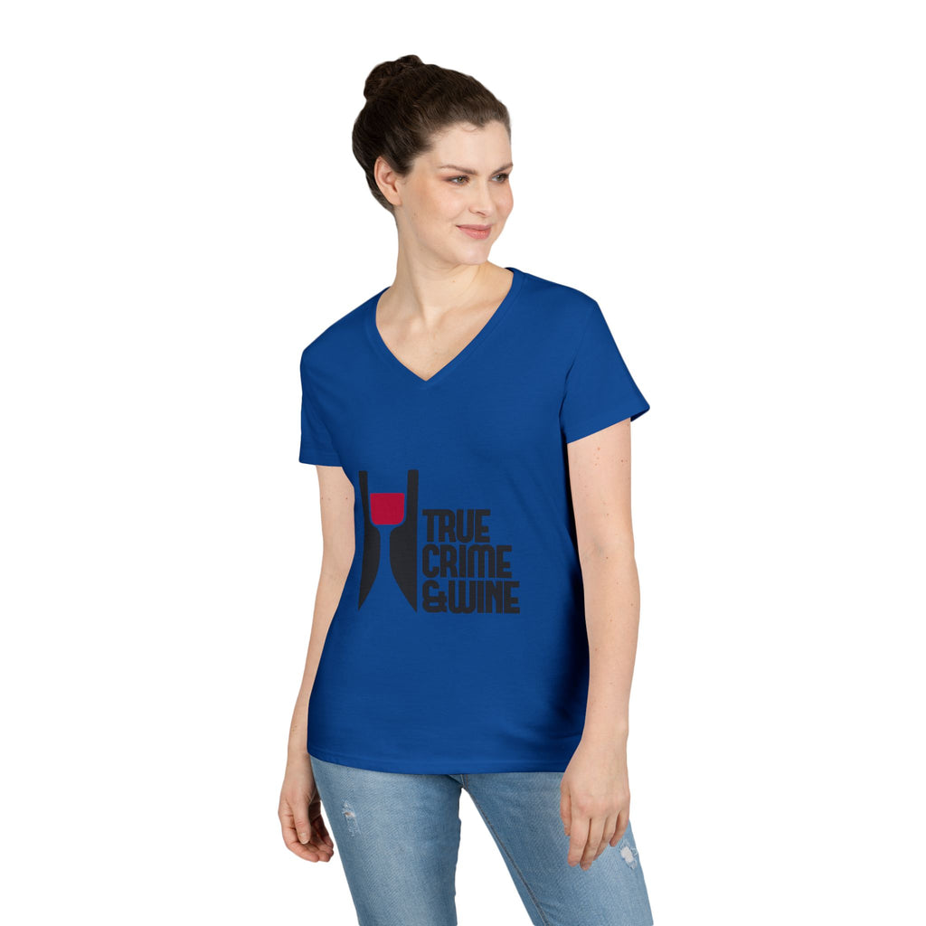 True Crime & Wine Ladies' V-Neck T-Shirt | Perfect for Book Clubs, Wine Nights, Casual Wear, Gifts for Fans, Everyday Comfort
