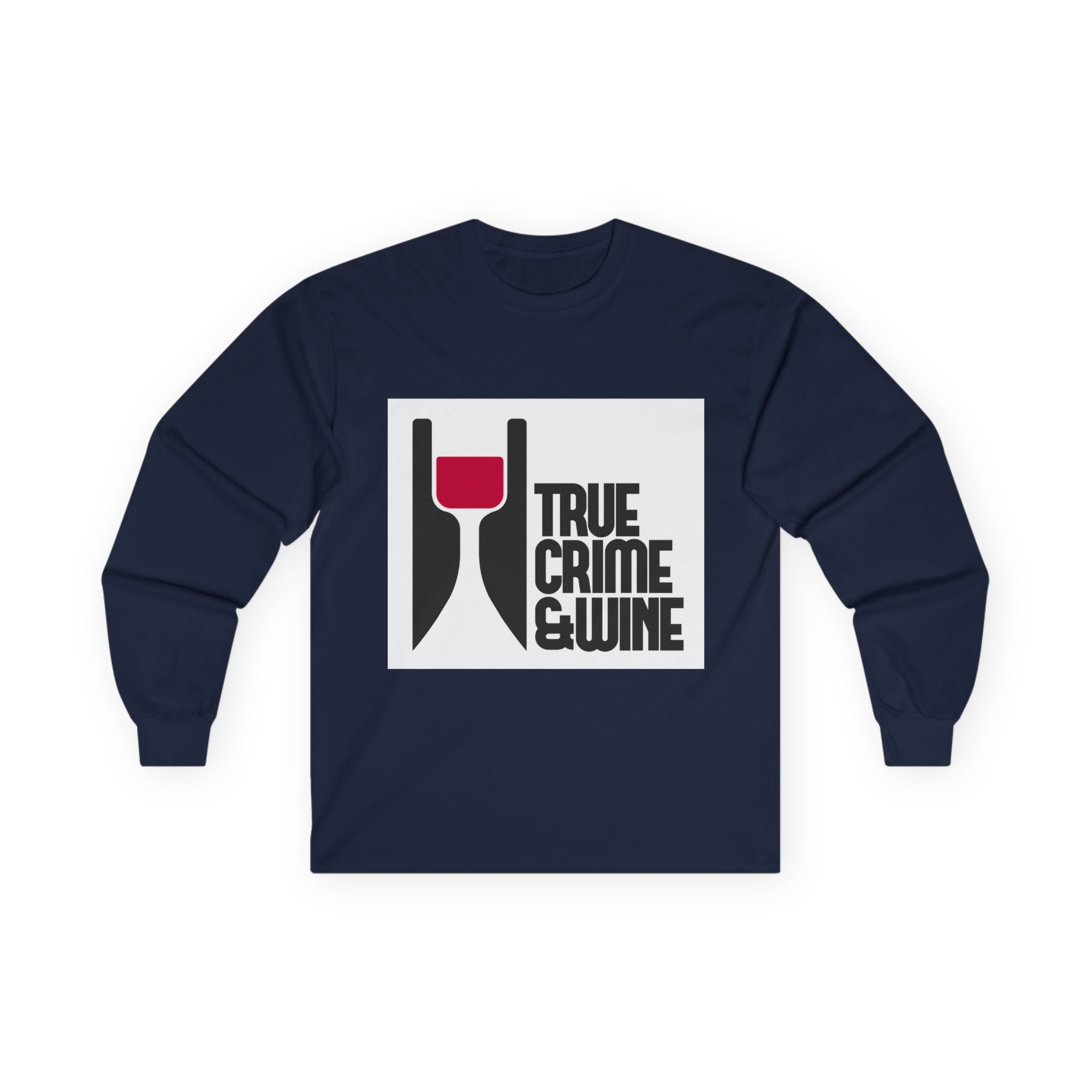 Unisex True Crime & Wine Long Sleeve Tee, Cozy Graphic Shirt, Gift for Wine Lovers, True Crime Fans, Fun Casual Wear, Halloween Apparel
