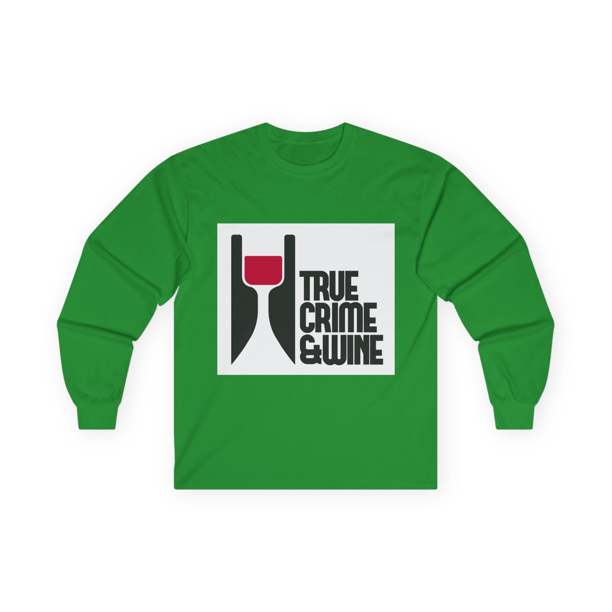 Unisex True Crime & Wine Long Sleeve Tee, Cozy Graphic Shirt, Gift for Wine Lovers, True Crime Fans, Fun Casual Wear, Halloween Apparel