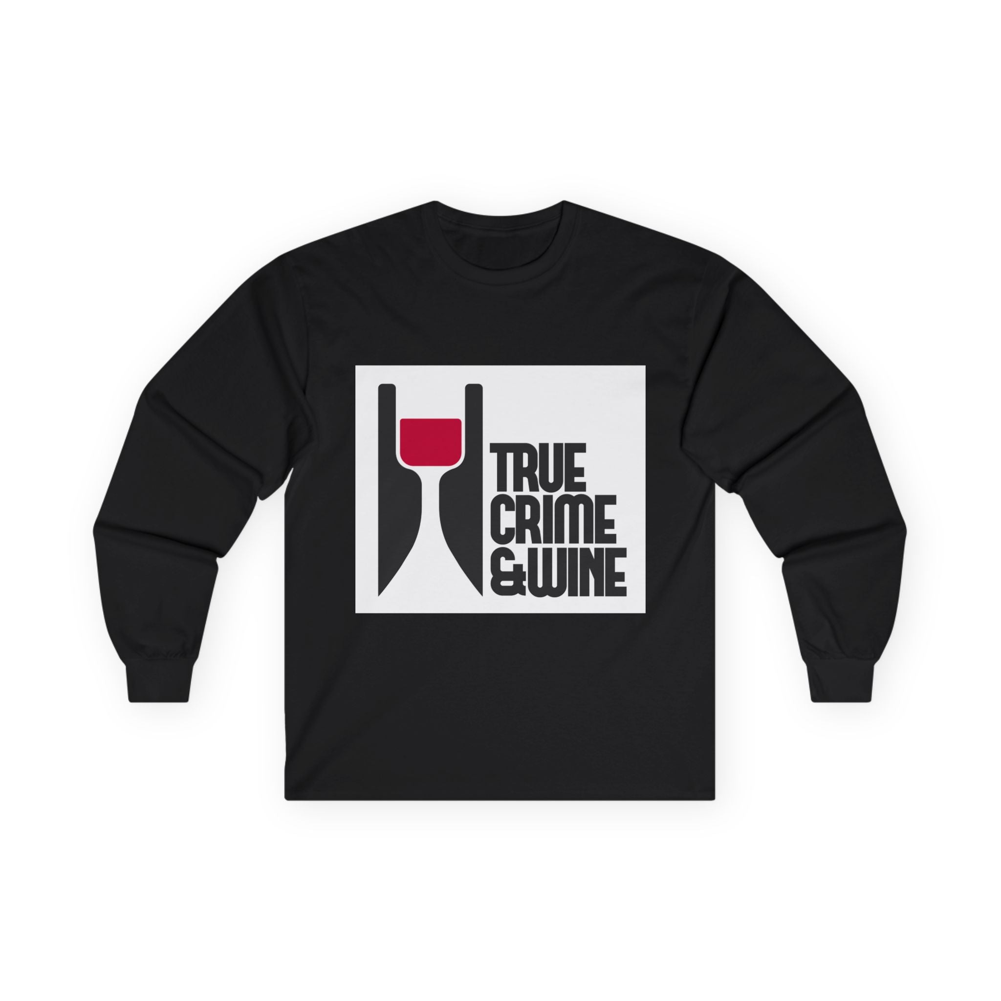 Unisex True Crime & Wine Long Sleeve Tee, Cozy Graphic Shirt, Gift for Wine Lovers, True Crime Fans, Fun Casual Wear, Halloween Apparel