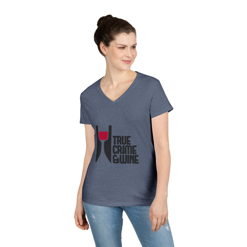 True Crime & Wine Ladies' V-Neck T-Shirt | Perfect for Book Clubs, Wine Nights, Casual Wear, Gifts for Fans, Everyday Comfort
