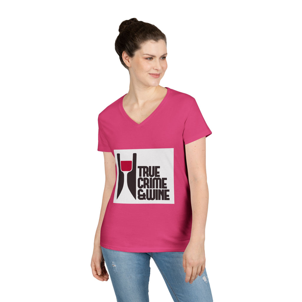 True Crime & Wine Ladies' V-Neck T-Shirt | Perfect for Book Clubs, Wine Nights, Casual Wear, Gifts for Fans, Everyday Comfort