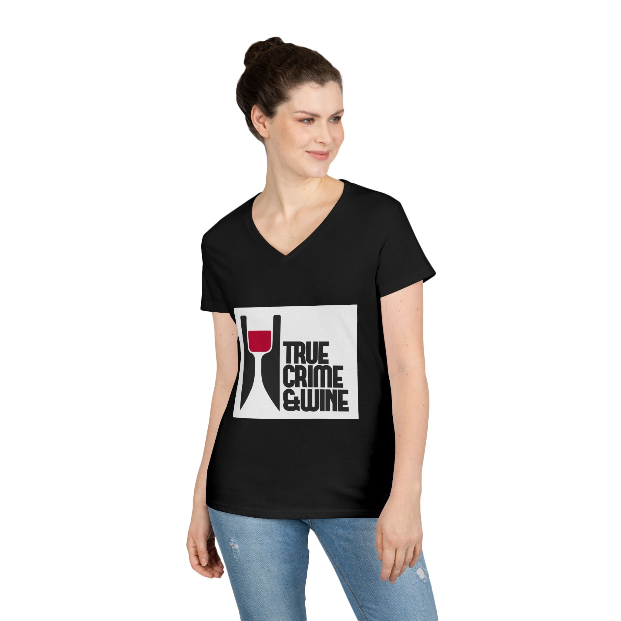 True Crime & Wine Ladies' V-Neck T-Shirt | Perfect for Book Clubs, Wine Nights, Casual Wear, Gifts for Fans, Everyday Comfort