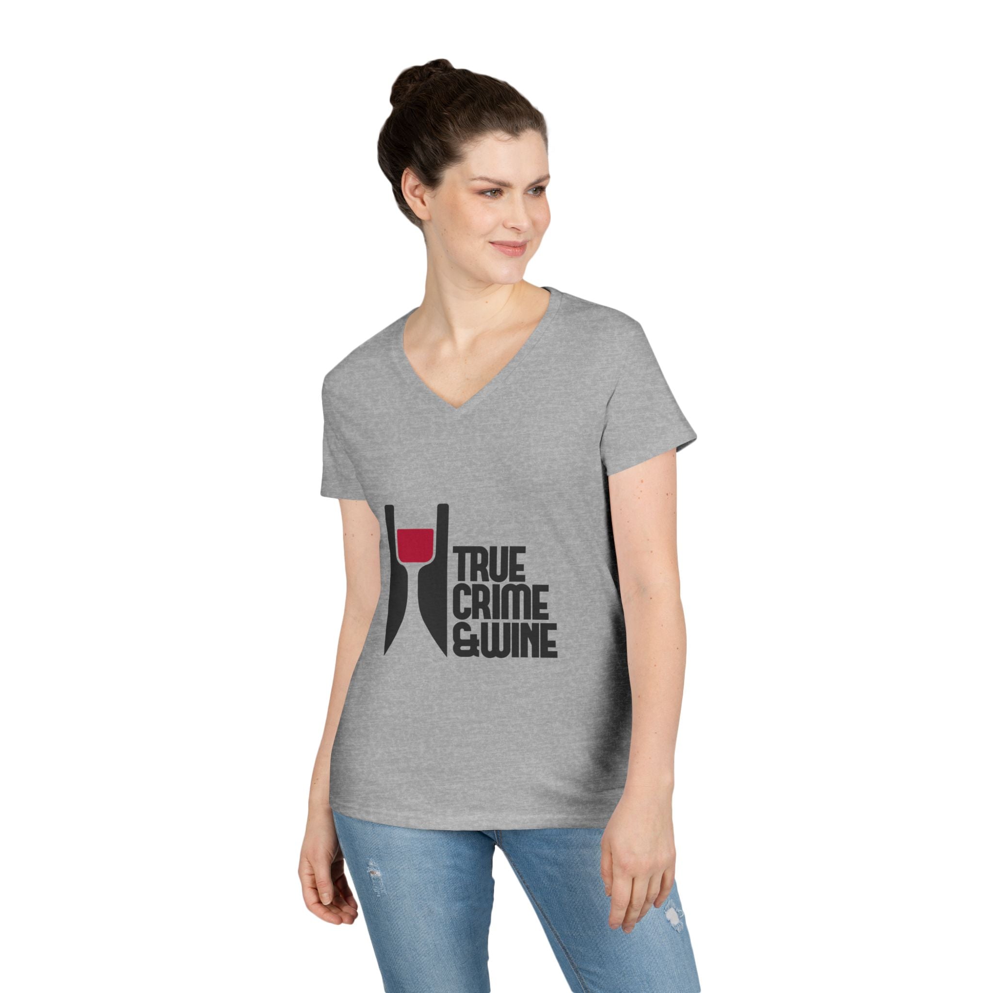 True Crime & Wine Ladies' V-Neck T-Shirt | Perfect for Book Clubs, Wine Nights, Casual Wear, Gifts for Fans, Everyday Comfort