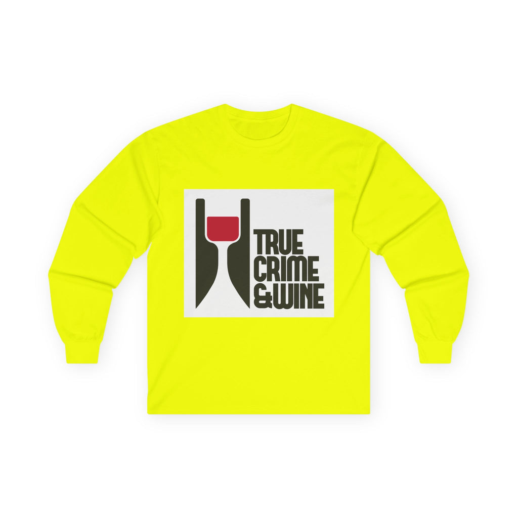 Unisex True Crime & Wine Long Sleeve Tee, Cozy Graphic Shirt, Gift for Wine Lovers, True Crime Fans, Fun Casual Wear, Halloween Apparel