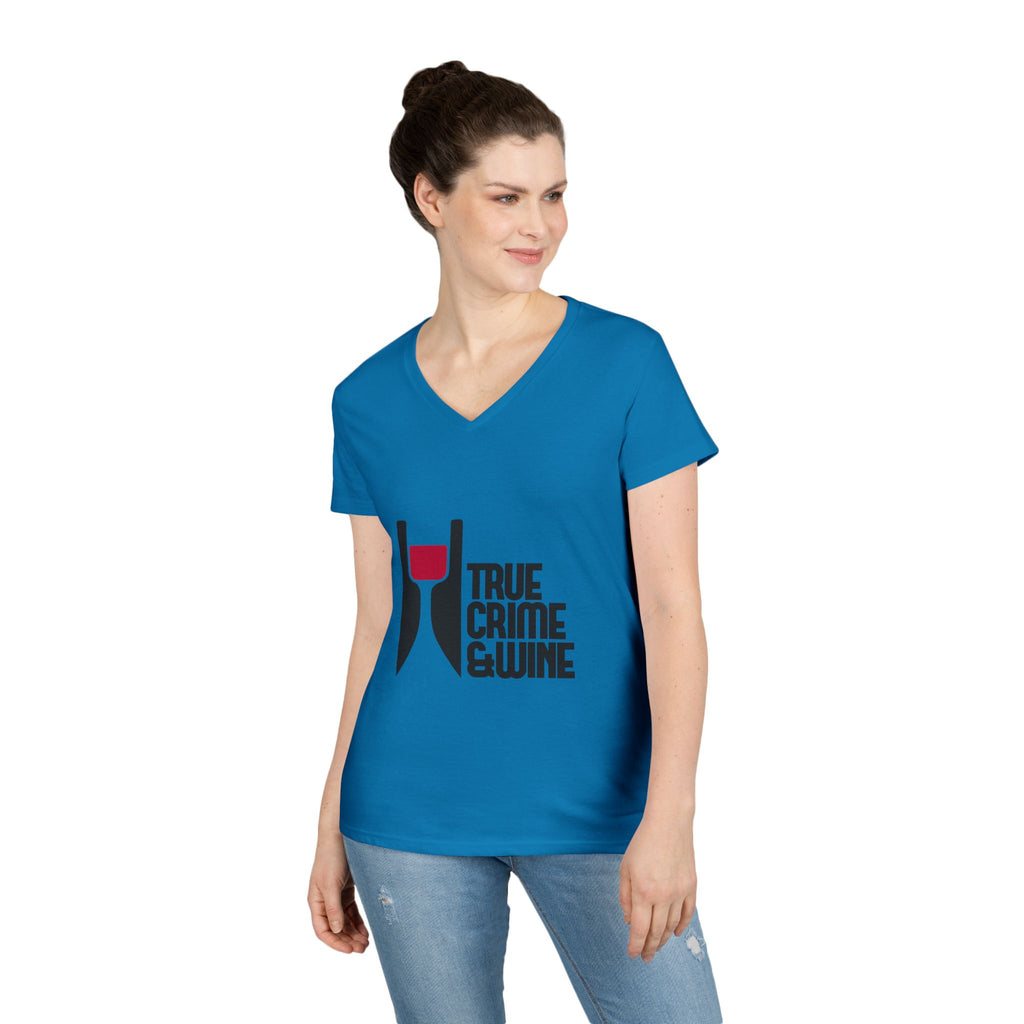 True Crime & Wine Ladies' V-Neck T-Shirt | Perfect for Book Clubs, Wine Nights, Casual Wear, Gifts for Fans, Everyday Comfort