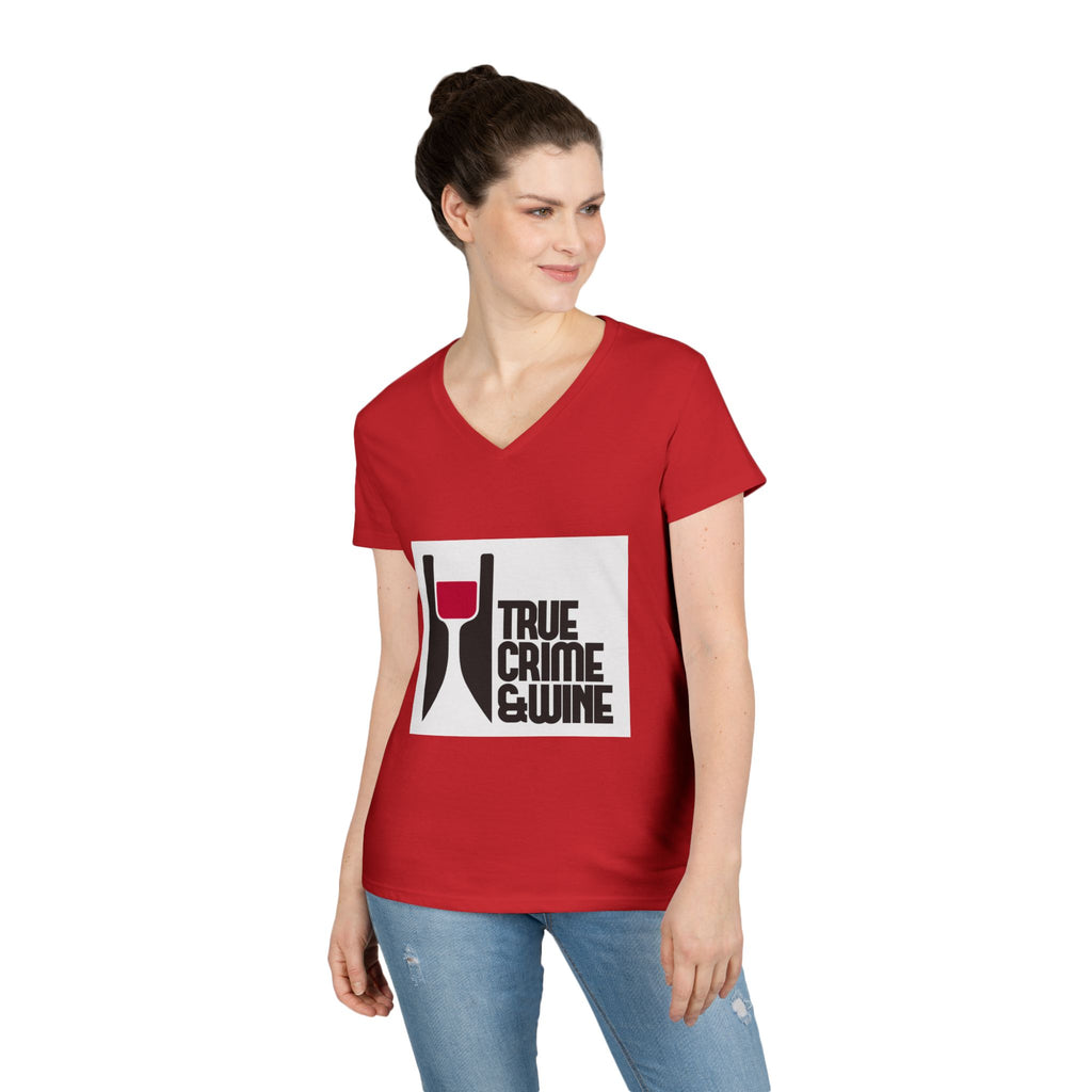 True Crime & Wine Ladies' V-Neck T-Shirt | Perfect for Book Clubs, Wine Nights, Casual Wear, Gifts for Fans, Everyday Comfort