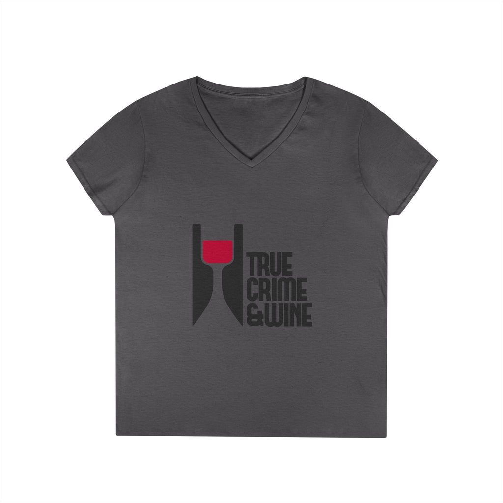 True Crime & Wine Ladies' V-Neck T-Shirt | Perfect for Book Clubs, Wine Nights, Casual Wear, Gifts for Fans, Everyday Comfort
