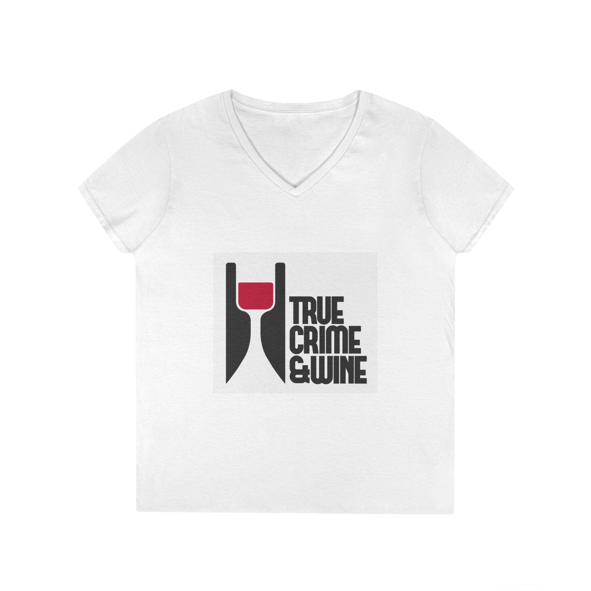 True Crime & Wine Ladies' V-Neck T-Shirt | Perfect for Book Clubs, Wine Nights, Casual Wear, Gifts for Fans, Everyday Comfort