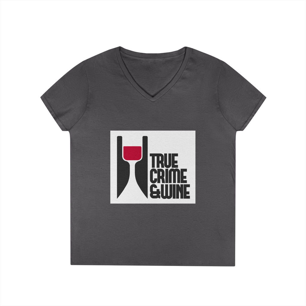 True Crime & Wine Ladies' V-Neck T-Shirt | Perfect for Book Clubs, Wine Nights, Casual Wear, Gifts for Fans, Everyday Comfort