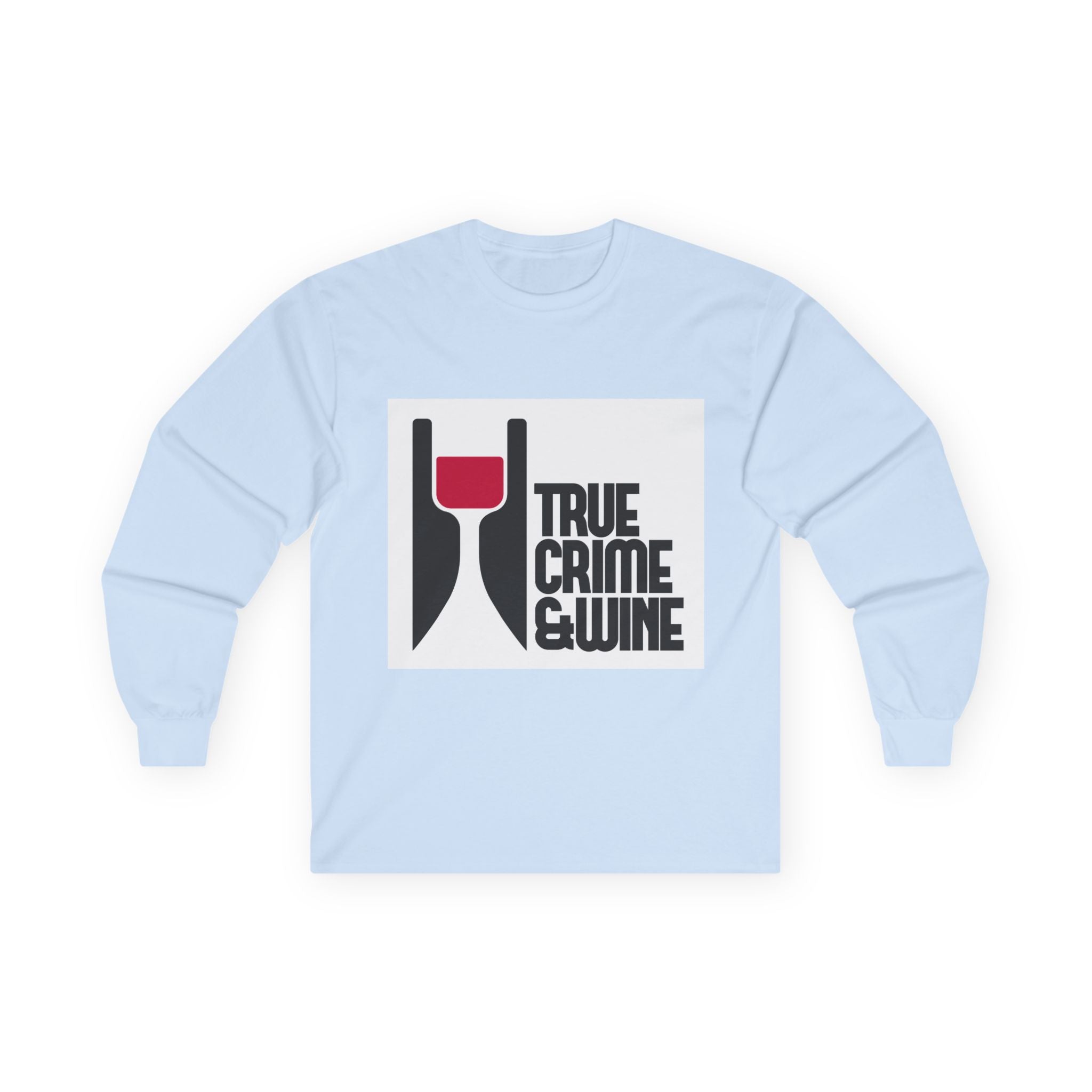 Unisex True Crime & Wine Long Sleeve Tee, Cozy Graphic Shirt, Gift for Wine Lovers, True Crime Fans, Fun Casual Wear, Halloween Apparel