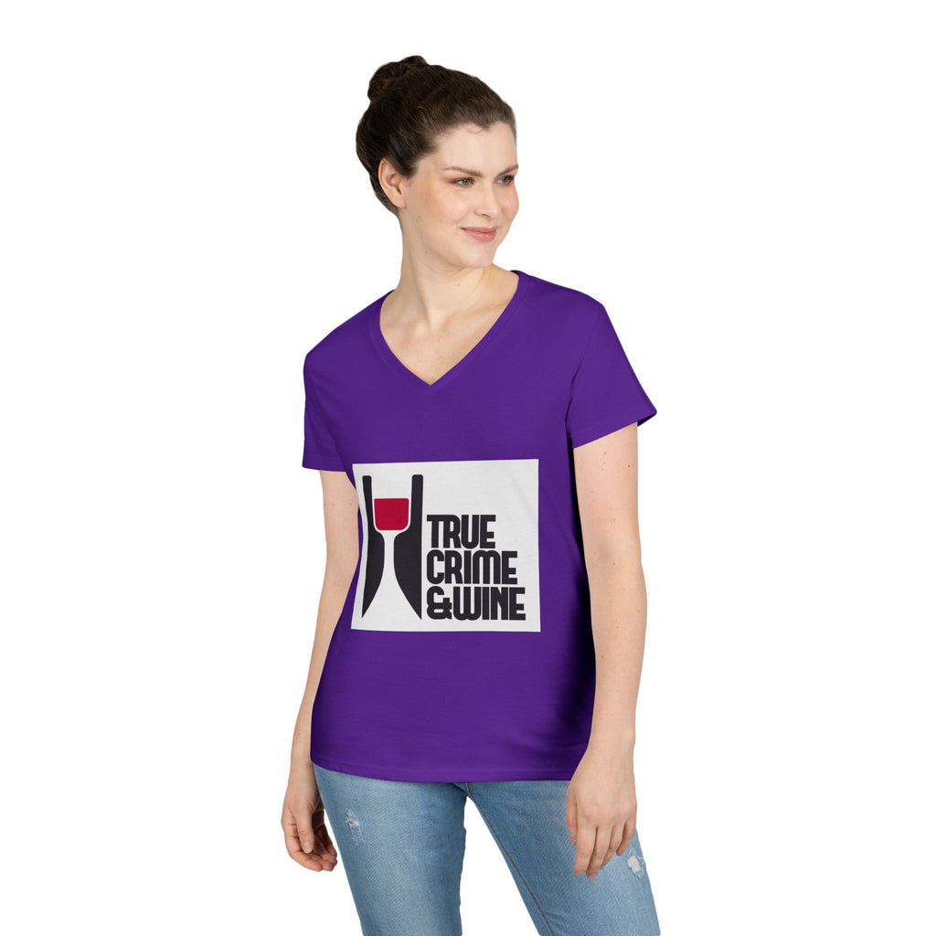 True Crime & Wine Ladies' V-Neck T-Shirt | Perfect for Book Clubs, Wine Nights, Casual Wear, Gifts for Fans, Everyday Comfort