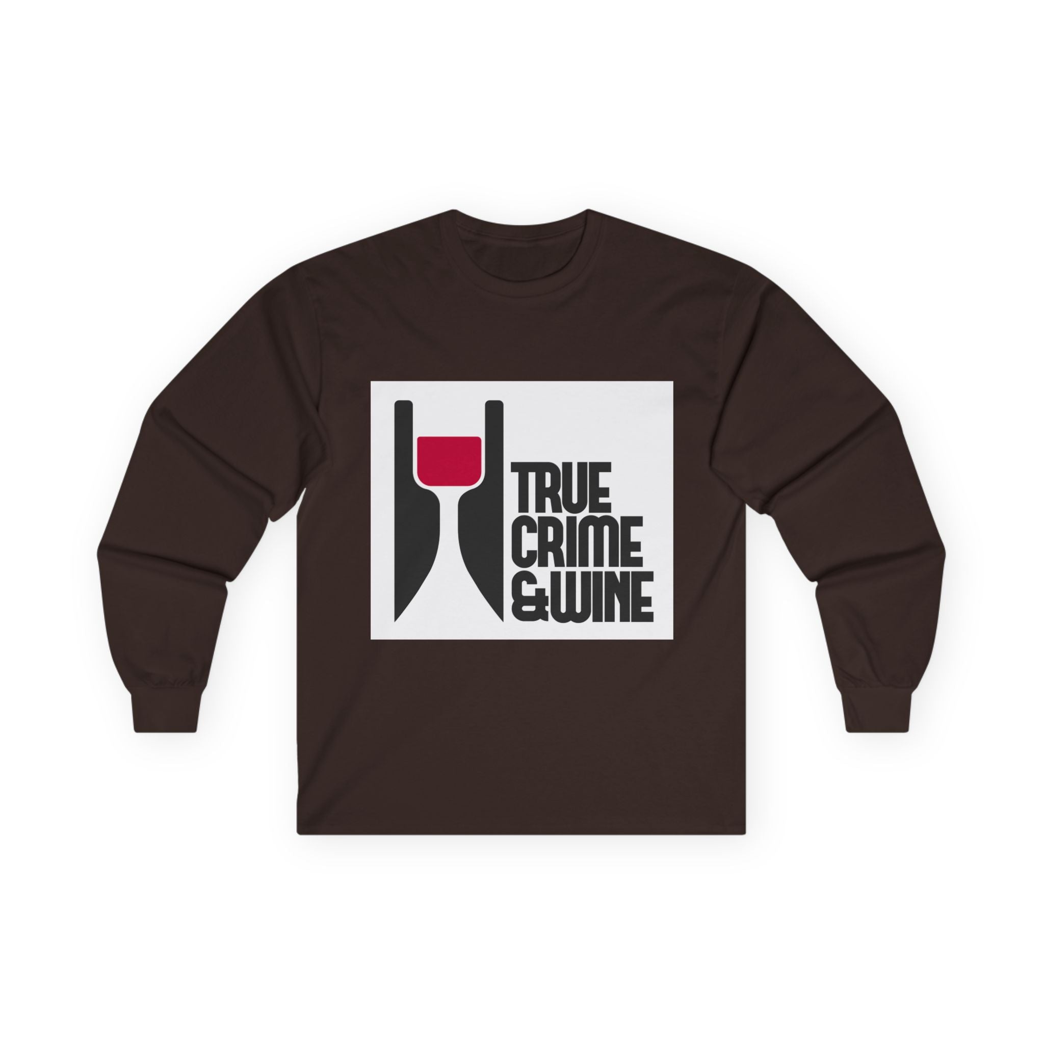 Unisex True Crime & Wine Long Sleeve Tee, Cozy Graphic Shirt, Gift for Wine Lovers, True Crime Fans, Fun Casual Wear, Halloween Apparel